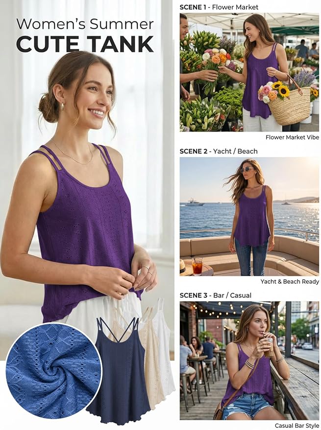 ATHMILE Women's Tank Tops Sleeveless Summer Top Spaghetti Strap Spring Shirt Loose Fit Beach Vacation 2026 Casual - Image 4