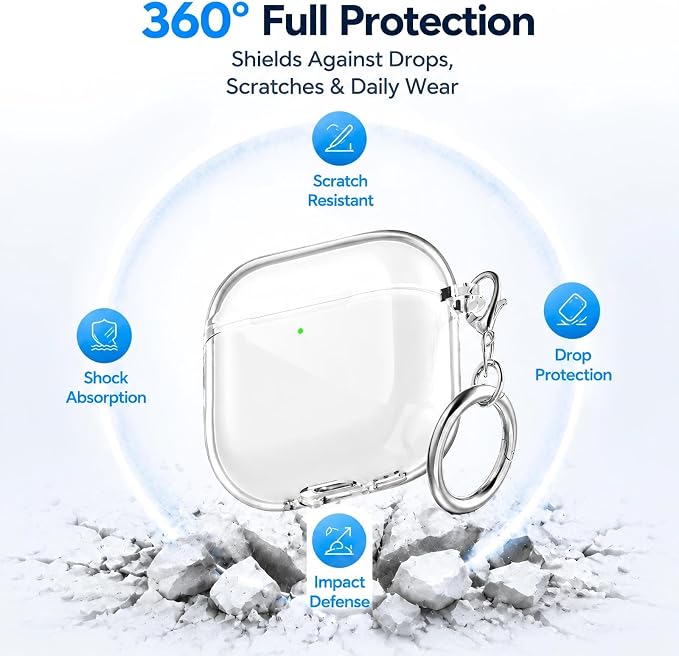 for AirPods 4th Generation Case Cover 2024, Military-Grade Shockproof, Soft TPU Highly Transparent Anti-Yellowing for AirPods 4 Case with Cleaning Kit & Cute Round Buckle, Clear White - Image 3