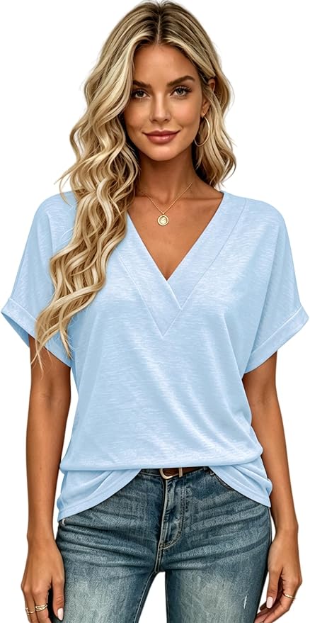 T Shirts Short Sleeve V Neck Tees Womens Tops Beach Vacation Fashion Clothes 2026 Casual Summer Spring Fall Outfits - Image 2