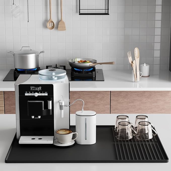 Silicone Coffee Mat with Raised Edges, 20'' X 12'', Bar Mat for Countertops, Accessories Fit Under Coffee Maker Espresso Machine, Dish Drying Mat (BLACK) - Image 4