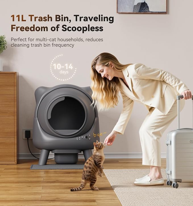 Automatic Litter Box, FEELNEEDY Self Cleaning Litter Box, Odor Control Robot, Cat Ears Design, 65L APP Real-Time Monitor, Cat Litter-Boxs for Multiple Cats, Safety Sensors, with 1 Trash Bag - Image 8