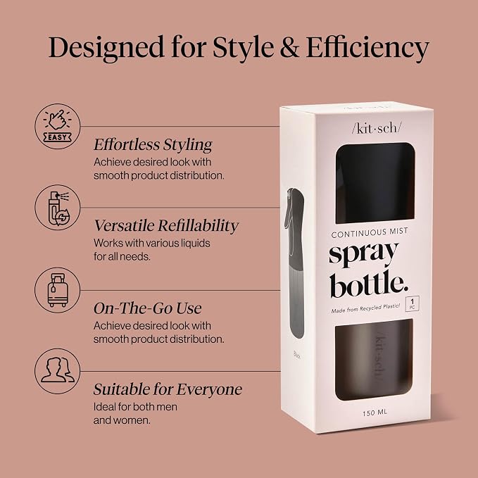 Kitsch Continuous Spray Bottle for Hair – Black, 150ml | Fine Mister Spray Bottle & Water Spray Bottle – Recycled Hair Spray Bottle – Spray Bottles for Cleaning, Styling, & More - Image 3