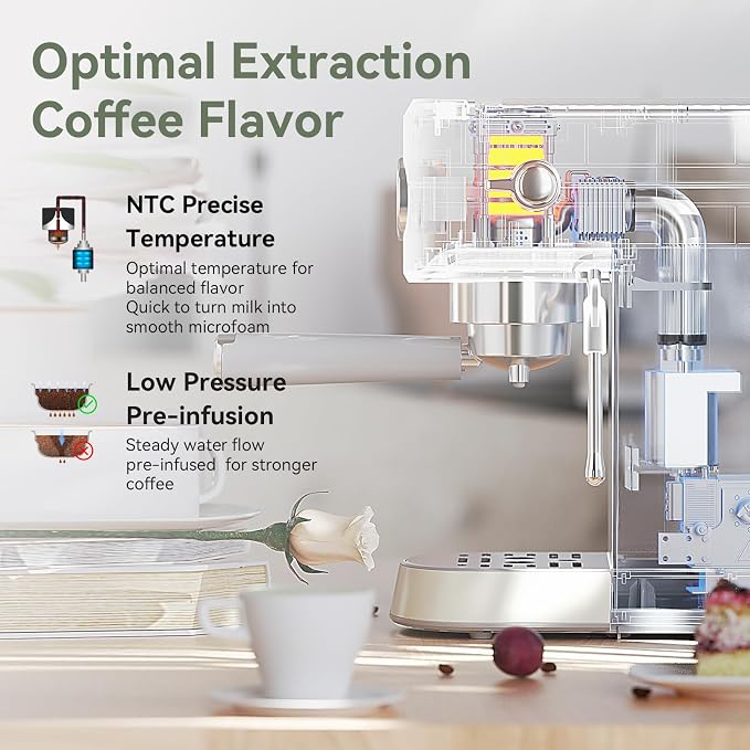 Gevi 20Bar Espresso Machine,Compact Coffee Maker with Adjustable Steam Wand | Removable Water Tank; Include Necessary Accessories; Can Make Americanos、Latte; Easy to Clean and Maintain; - Image 6