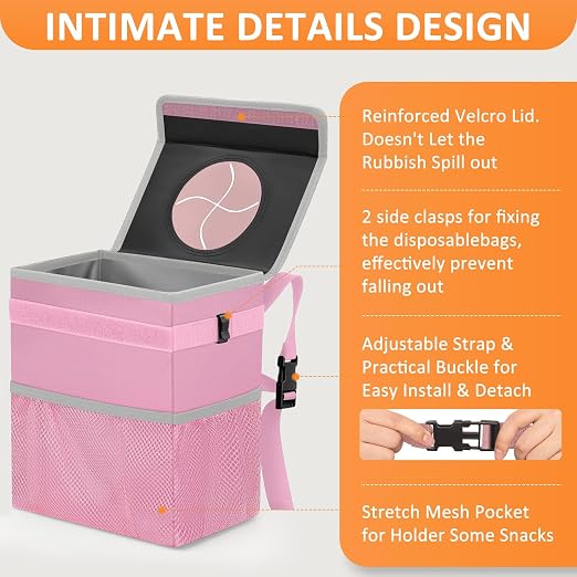 Vankor Pink Car Trash Can Cute, Pink Car Accessories for Women Waterproof Automotive Garbage Cans Leak Proof Vehicle Trash Can - Image 4