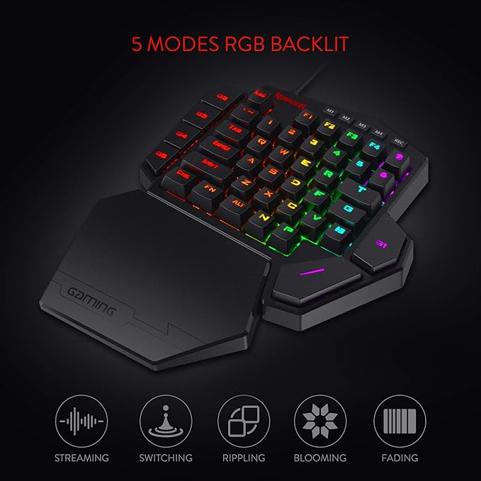 Redragon K585 Wired One-Handed RGB Gaming Keypad, Tactical 42-Key Layout | On Board 28 Combo Slots 4 Profiles Keyboard, USB Pass-Through Port, 16.8M Colors, Swap-Ready Socket, Detachable Wrist Rest - Image 4