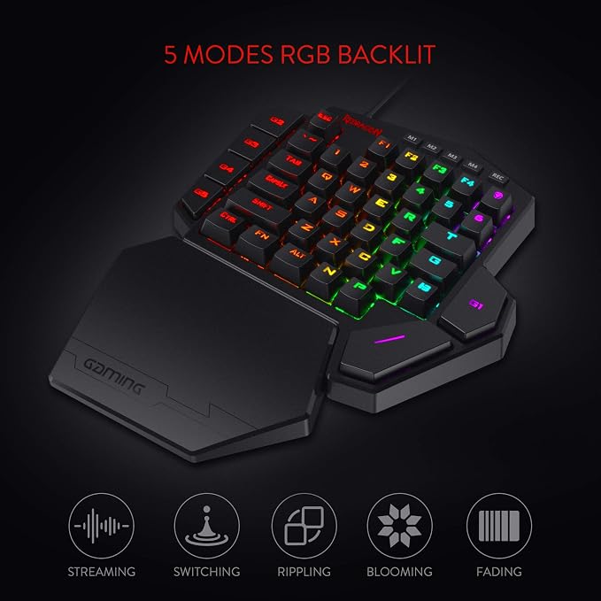 Redragon K585 Wired One-Handed RGB Gaming Keypad, Tactical 42-Key Layout | On Board 28 Combo Slots 4 Profiles Keyboard, USB Pass-Through Port, 16.8M Colors, Swap-Ready Socket, Detachable Wrist Rest - Image 3