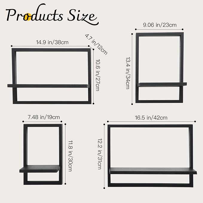 PHOENANCEE Square Floating Shelves,Framed Wall Shelf Decorative Set of 4,Modern Plants Hanging Display Art Decor Storage for Livingroom Bedroom Bathroom Farmhouse,Home Light Wood,Rustic Black - Image 3