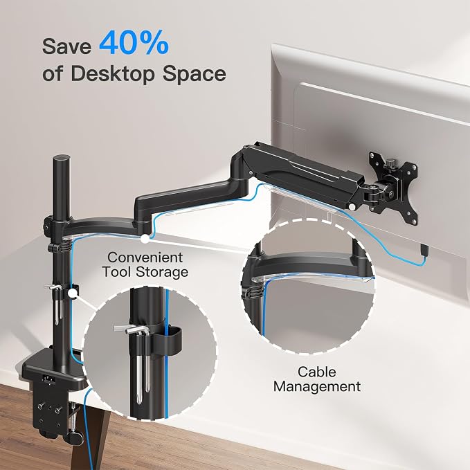 Extra Long Arm Monitor Mount, Fits Max 32" Hold up to 19.8lbs | Single Long Arm Computer Desk Mount, Extra Long Adjustable Stand, Tall Arm with Tilt, Swivel, Rotation, VESA 75/100mm - Image 4