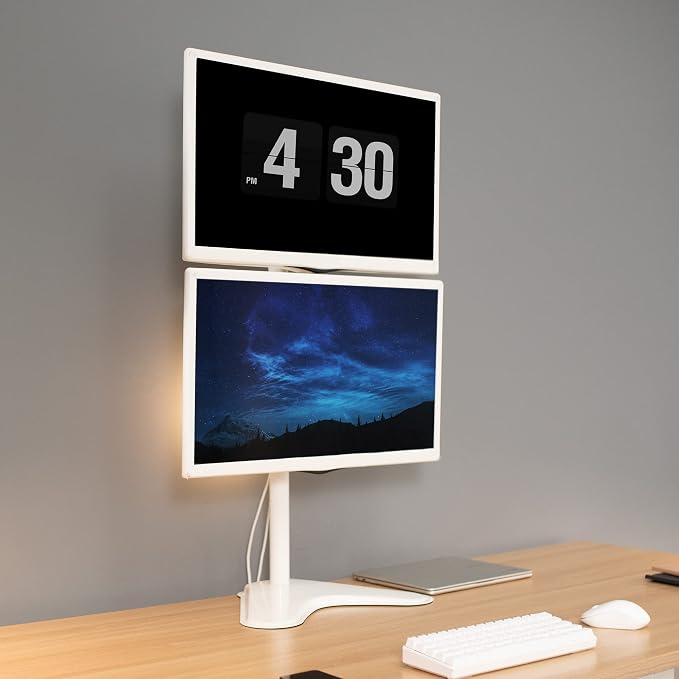 VIVO Dual Monitor Desk Stand Free-Standing LCD Mount, Holds in Stacked Vertical Position 2 Ultrawide Screens up to 34 inches, White, STAND-V002LW - Image 2