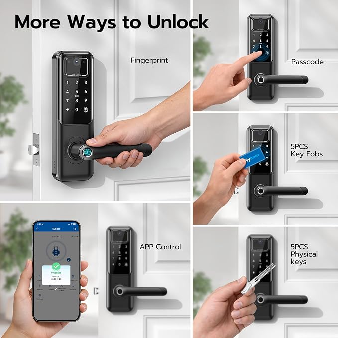 WiFi Video Smart Door Lock with Camera & Doorbell, Keyless Entry Fingerprint Lock with Handle for Front Door, Nyboer Keypad Electronic Digital with Rechargeable Lithium Battery, Easy Installation - Image 4