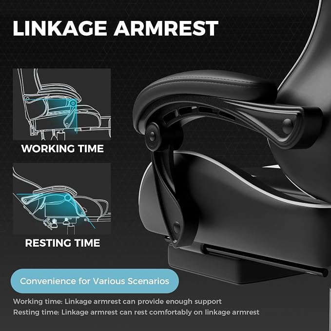 GTPLAYER Gaming Chair, Computer Chair with Footrest and Lumbar Support, Height Adjustable Game Chair with 360°-Swivel Seat and Headrest and for Office or Gaming (White) - Image 6