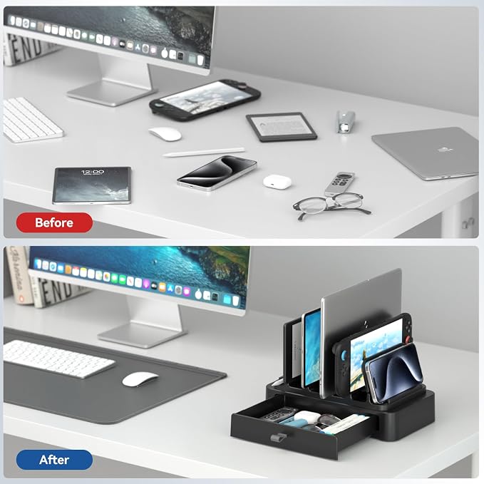 KDD Vertical Laptop Stand with Drawer - 7-in-1 Space-Saving Laptop Holder with Gravity Locking Fits MacBook, Dell, HP, Chromebook, Surface Pro, Tablet, Cell Phone, Switch, Keyboard Desktop Organizer - Image 7