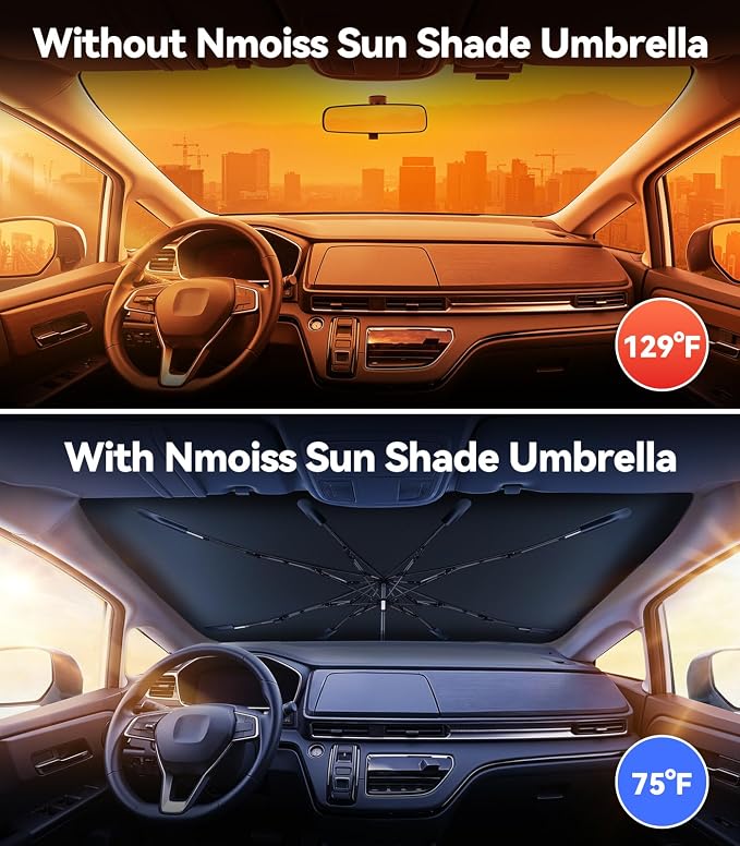 Nmoiss Windshield Sun Shade Umbrella for Honda Odyssey - [Vinyl Coating Heat Shield] Protect Car from Sun Rays & Heat Damage Keep Cool and Protect Interior, Spring Structure Edge - Image 2