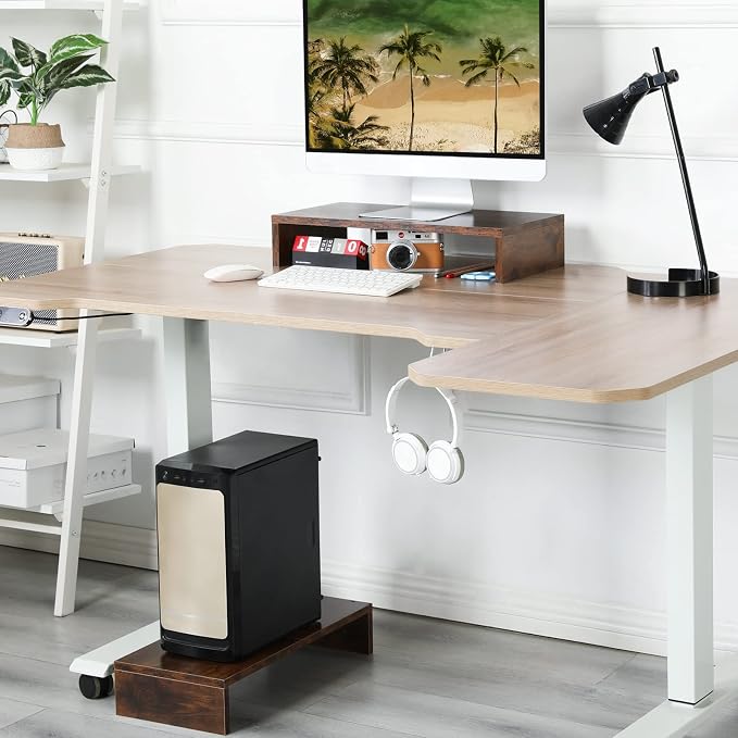 TEAMIX 2 Pack Monitor Stand Riser-20 inch, Wooden Tabletop Shelf for TV/PC/Laptop/Printer, Rustic Brown Monitor Riser with Storage, Computer Stand Ergonomic Design - Image 6