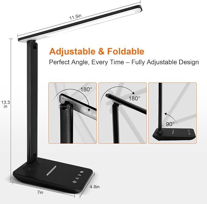 shinelife LED Desk Lamp for Office Home, Bright Desk Light with USB Charging Port, Adjustable Dimmable Desk Lamps 5 Modes 5 Brightness, Touch Study Lamp for Nail, Craft, Puzzle, Sewing, Study, Black - Image 6