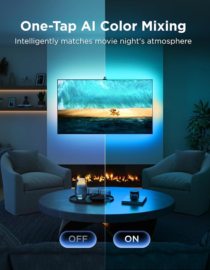 Govee TV Backlight 3 with Dual 4MP Lens, TV Lights Sync to 55-65 Inch TVs | RGBWIC LED Strip Lights for Movie Night, Smart AI Color Filter, App & Voice Control, Compatible with Matter, 60LEDs/m, 11.8ft - Image 4