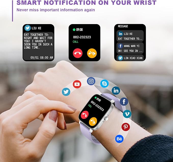 Smart Watch for Men Women Compatible with iPhone Samsung Android Phone 1.69 inch Full Touch Screen IP68 Waterproof Bluetooh Fitness Tracker Heart Rate/Sleep Monitor (Purple) - Image 4