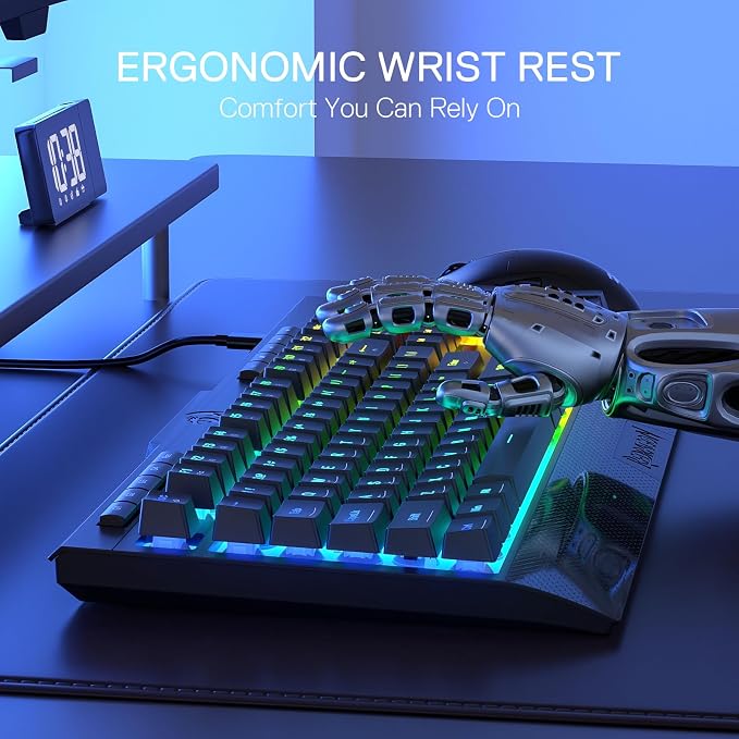 Redragon K525 RGB Backlit 104 Keys Wired Membrane Gaming Keyboard w/ 5 Multimedia Keys & 4 Extra On-Board Macro Keys, Dedicated Media Control, Ergonomic Wrist Rest, Linear Mechanical-Feel Switch - Image 5