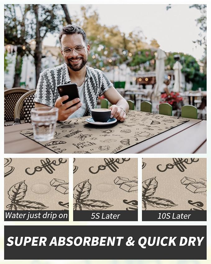 AMOAMI Coffee Mat Hide Stain Rubber Backed Absorbent Dish Drying Mat for Kitchen Counter - Fits Under Coffee Maker & Espresso Machine (17X31.5, MILK TEA) - Image 4