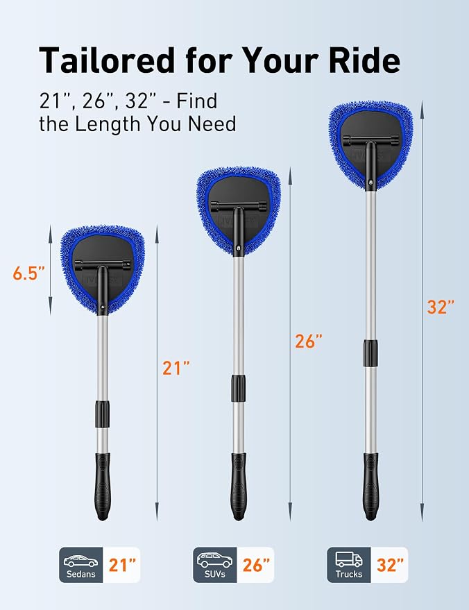 AstroAI 26" Super-Long Windshield Cleaner Tool, Car Interior Window Detailing Cleaning Kit with Extendable Handle and 4 Upgraded Reusable Microfiber Pads, Auto Glass Wiper Brush Kit for Car&Home, Blue - Image 2