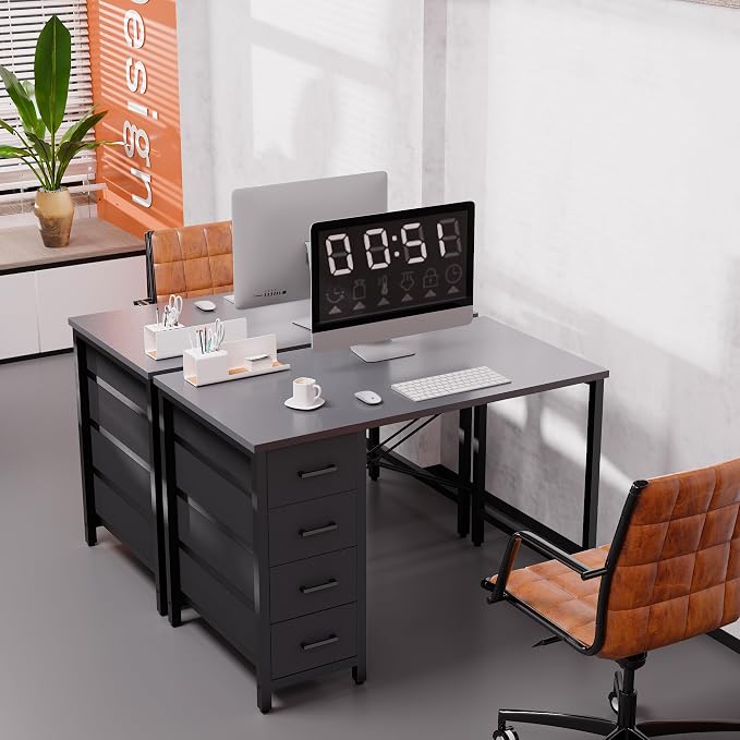 Pamray 32 Inch Computer Desk with 4 Drawers Small Office Desk for Home Bedroom Study Writing Simple Modern Computer Table Grey - Image 4