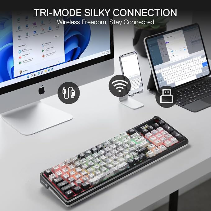 Redragon K719 PRO Wireless 95-Key Gasket Gaming Keyboard, TFT Screen & Knob | Easy-Control LED Info Display, 0-Delay Tri-Mode, Cushioned 5-Layer Noise Dampening for Creamy Thocky Sound, Practical 95 keys - Image 3