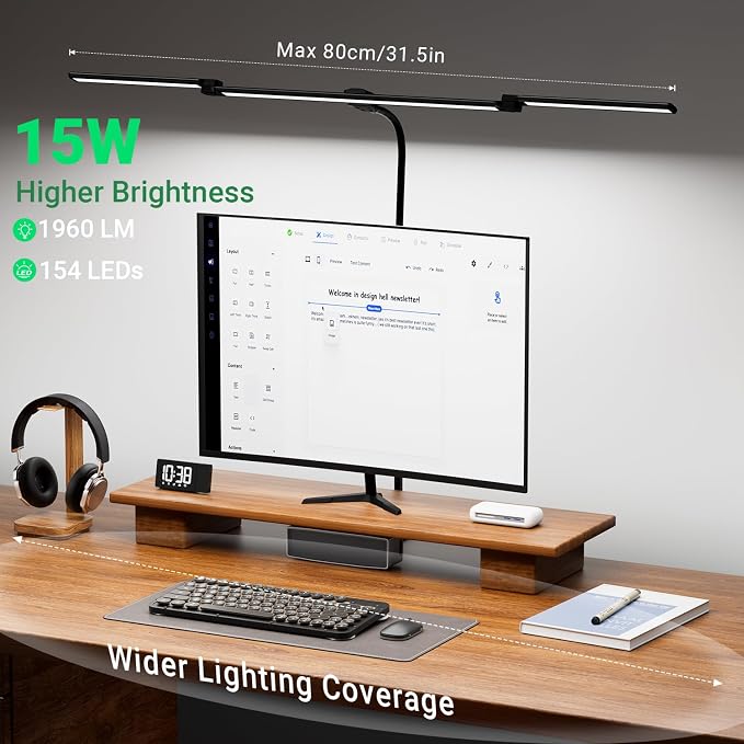 LED Desk Lamp for Home Office,3 Lamp Bars, 5 Color Temperatures & 10 Dimming Brightness, Flexible Neck, 15W USB Adapter Desk Light with Clamp for Reading, Study, Craft (Black) - Image 2