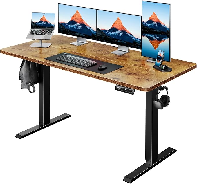 HUANUO Electric Standing Desk,53" x 28" Height Adjustable Desk, 4 Memory Height Settings, Sit to Stand Up Desk for Home Office, with Headphone Hook, Cable Manager, Brown by HUANUO