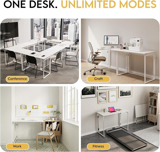 alawooder 39.4" Folding Desk: No Assembly, Wood Top for Small Spaces | 39.4 in dual-monitor workspace, holds 150 lbs, folds flat to 2.3 in, splash-proof top, home office or gaming - Image 8