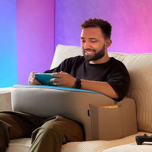 cooloo8 Reading Pillow with Armrests – Extra Large Memory Foam Gaming Pillow for Adult, Lap Desk for Laptop, Arm Rest for Working, Crocheting, Playing Game or Siting in Bed, Floor, Sofa, (Grey) by cooloo8