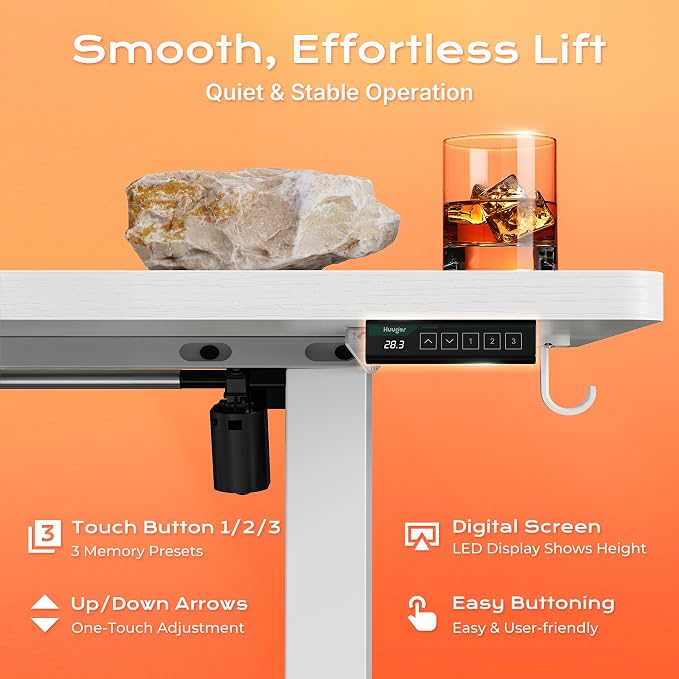 Huuger 71 X 30 Inch Electric Standing Desk with Power Outlets and USB-C Port, Height Adjustable Desk, Sit Stand Desk for Home Office, Computer & Gaming Desk with 4 Presets, Stable Steel Frame, White - Image 7