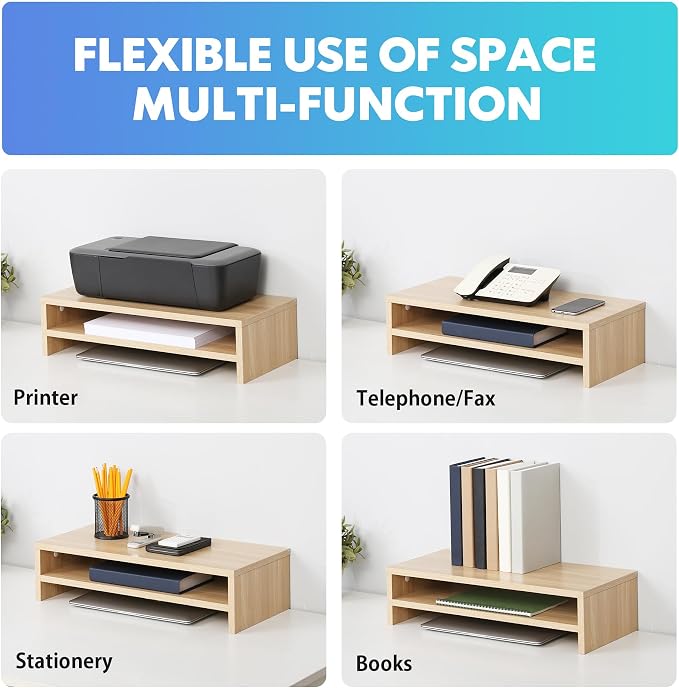 FITUEYES Monitor Stand - 2 Tier Computer Monitor Riser with 21.3 Inch Shelf, Wood Desktop Stand for Laptop Computer Screen, Desk Organization, Office Supplies - Image 5