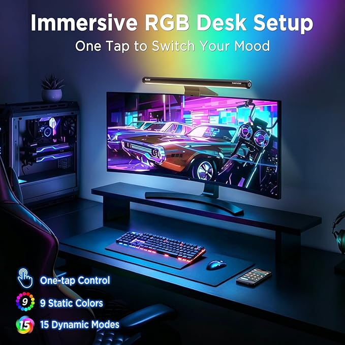 Quntis Monitor Light Bar 15.7", 24 RGB Backlight Modes for lmmersive Gaming Ambience, 900 Lux Glare-Free Computer Screen Lamp, High CRI 95 Eye Care Desk Light for Home Office - Image 3