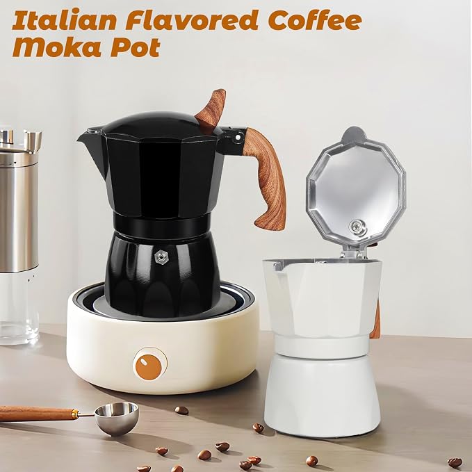 3 Cup Aluminum Moka Pot Classic Stovetop Espresso Coffee Maker 150ml 5oz Coffeemaker Percolator Mocha Pot Greca Coffee Maker Cafe Makers for Italian and Cuban Café Brewing Black - Image 8