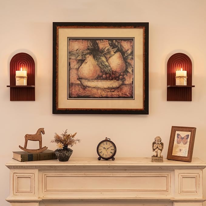 Mid Century Modern Walnut Wall Candle Holder Set of 2 | 3D Arch Candle Sconces, MCM Decor, Wooden Minimalist Shelf, for Plants or Pillars, for Living Room Fireplace - Image 3