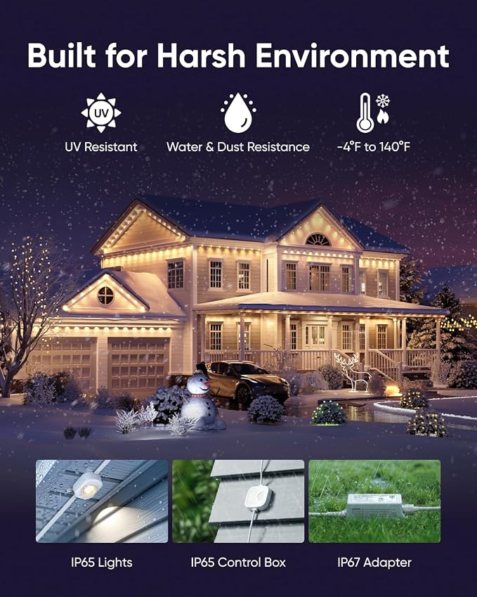eufy Permanent Outdoor Lights E22, 100ft+ 50ft kit (Total 150ft) with 90 Triple-LED Lights, Smart RGBWW, Up to IP67 Waterproof, AI Lighting Themes for Halloween, Christmas, Links with Cameras, White - Image 4
