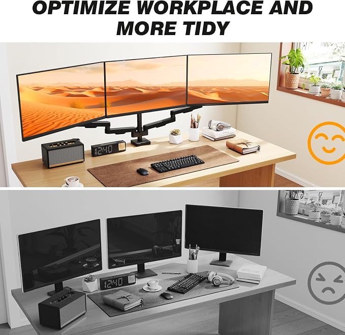 5Rcom Triple Monitor Mount Stand for 17-34 Inch Computer Screens | Gas Spring Full Motion Arms, Each Holds 22lbs, Compatible 75/100mm VESA Mount - Image 7