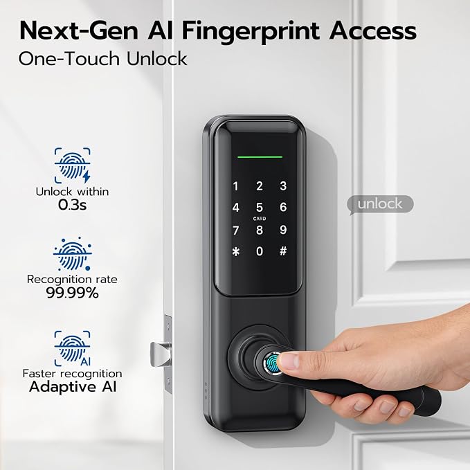 Nyboer Smart Keypad Door Lock with Handle for Front Door | 7 in 1 Keyless Entry with Fingerprint, Easy DIY Install, Remote & Voice Control, Auto-Lock, Ideal for Lockset Replacement - Image 7