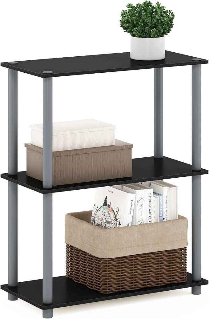 Furinno TURN-N-TUBE Storage Shelves, 3-Tier Book Shelf, Corner Shelf, Toolless Open Shelves, for Organization and Storage, Living Room, Garage, Home Office, Black by Furinno-FitsYourSpaceFitsYourBudget