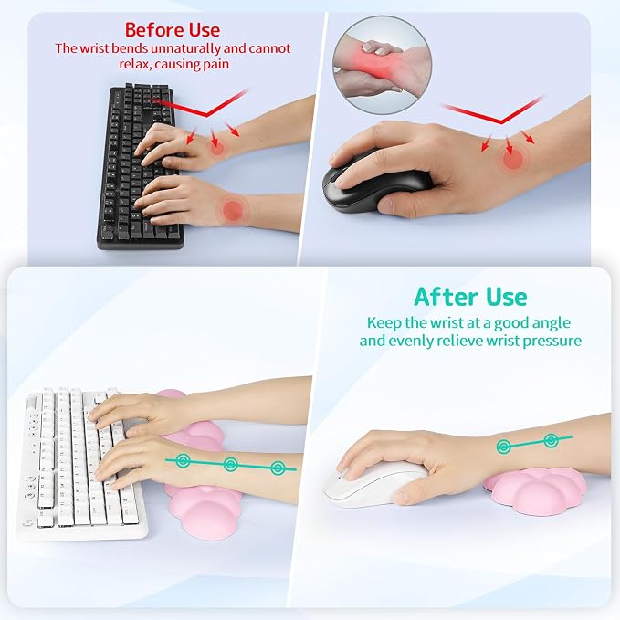 Sushret Cloud Wrist Rest Keyboard, Cloud Keyboard Wrist Pad Set with PU Leather Memory Foam, Cute Arm Rest for Palm Support, PC/Gaming Desk Accessories/Office Setup/Computer Hand Cushion - Pink - Image 3