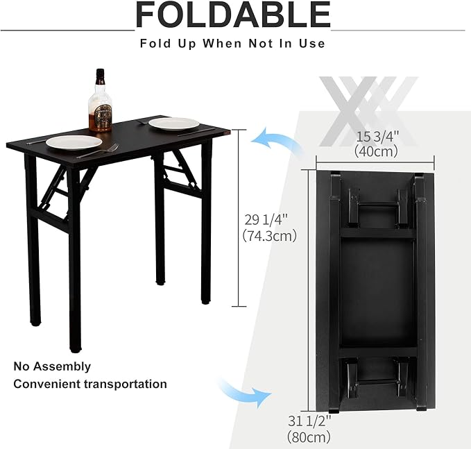 Need Folding Desk - 31 1/2" No Assembly Foldable Small Computer Table,Sturdy and Heavy Duty Writing Desk for Small Spaces, Black&Black Frame | Black Frame Writing Gaming Work Table/Sturdy Foldable Study Table for Small Space/Dormitory, No Assembly Requ... - Image 3
