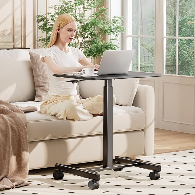 DUMOS Mobile Rolling Desk with Wheels Adjustable Height | Small Standing Desks Portable Laptop PC Table, Computer Workstation for Home Office Small Space, Modern Black - Image 8