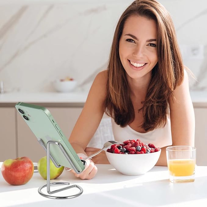 ROPOSY Cell Phone Stand for Desk, Cute Metal Silver Cell Phone Stand Holder Desk Accessories, Compatible with All Mobile Phones, iPhone, iPad - Image 5