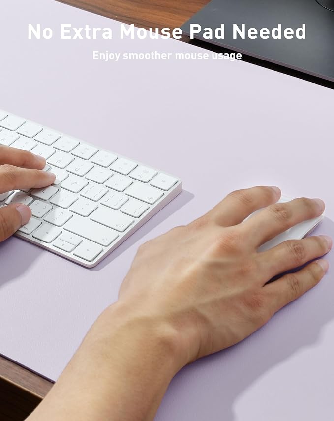 Aothia Faux Leather Desk Mat - Large Mouse Pad, Non-Slip PU Leather Blotter, Waterproof Writing Surface for Office and Home (Soft Lavender, 40" x 24") - Image 4