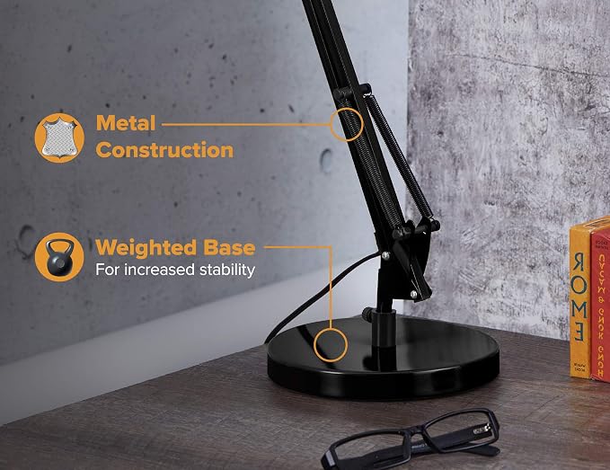 Bostitch Office VLF100D Swing Arm Desk Lamp, Metal, 36" Reach with Multi-Joint Adjustment, Includes Replaceable LED Bulb (VLF), Black - Image 3