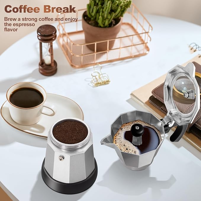 Electric Aluminum Moka Pot 3-6 Cup 150-270ml Espresso Maker | with Detachable Base Ideal Coffee Makers for Home MochaPot Italian and Cuban Café Coffeemaker Espressomaker CoffeePot Silver - Image 9