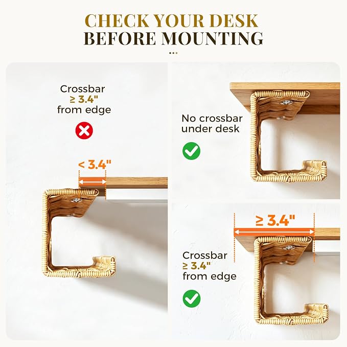 Handmade Rattan Under Desk Cable Management Tray 2 Pack, Natural | Easy Install with Adhesive or Screws, 33"Cord Organizer with 5M Cable Ties for Office Home, Effortless Wire Management - Image 3