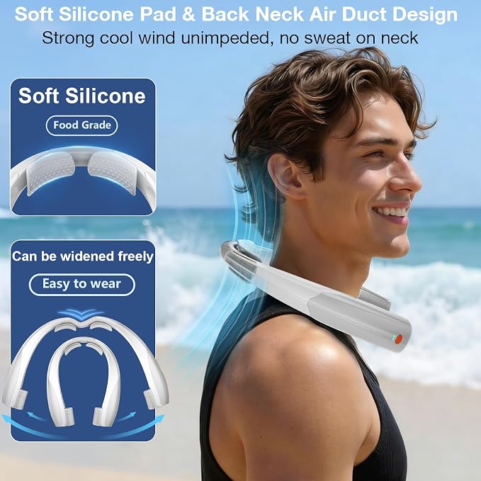 Portable Neck Fan, 6 Speeds Rechargeable Personal Fan with AI Chips, Hands-Free 360° Faster Cooling Wearable Fan, Ultra Quiet for Home, Office, Travel, Indoor, Outdoor - Grey - Image 5