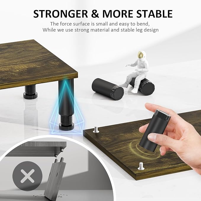 AX WABER Dual Monitor Stand Riser, Monitor Stand with Adjustable Length and Angle, Wood Monitor Stand for Desk, Monitor Riser for 2 Monitors with Storage Space - Image 4