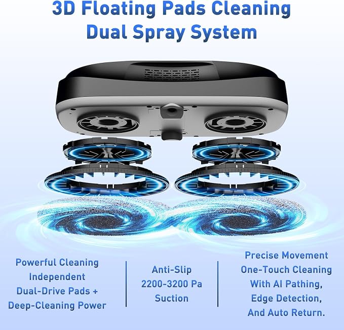 KKI Window Cleaning Robot, Auto-Dual Spray,for High-Rise Windows 10Cloths | Robot Window Cleaner Dual Max 6400pa, 3 Cleaning Modes & Edge Detection, Remote Control ,Anti-drop,UPS Battery - Image 2